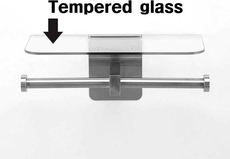 J JACKCUBE DESIGN JackCubeDesign Double Toilet Paper Holder with Glass Shelf, Wall Mount Stainless Steel Dual Tissue Dispenser Holders for Bathroom (Glass Type2) - MK428D - Image 4